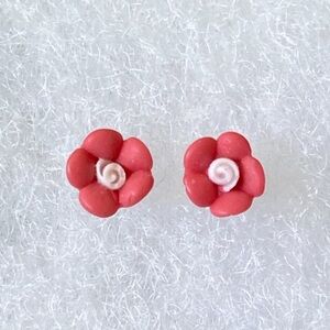 Red & Light Pink Flower Stud Earrings
